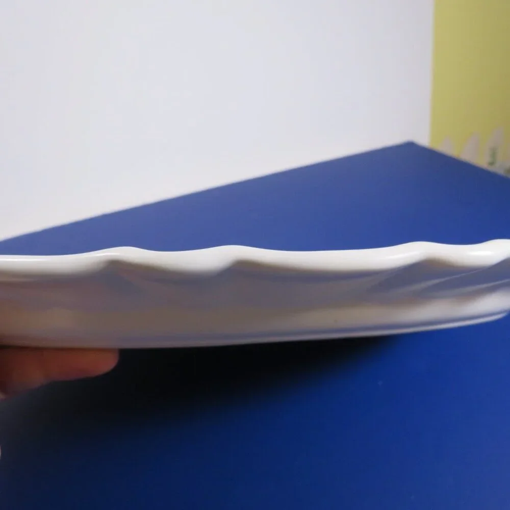 Light Cream Heavyweight Platter with thick ruffled edge stoneware micro safe
